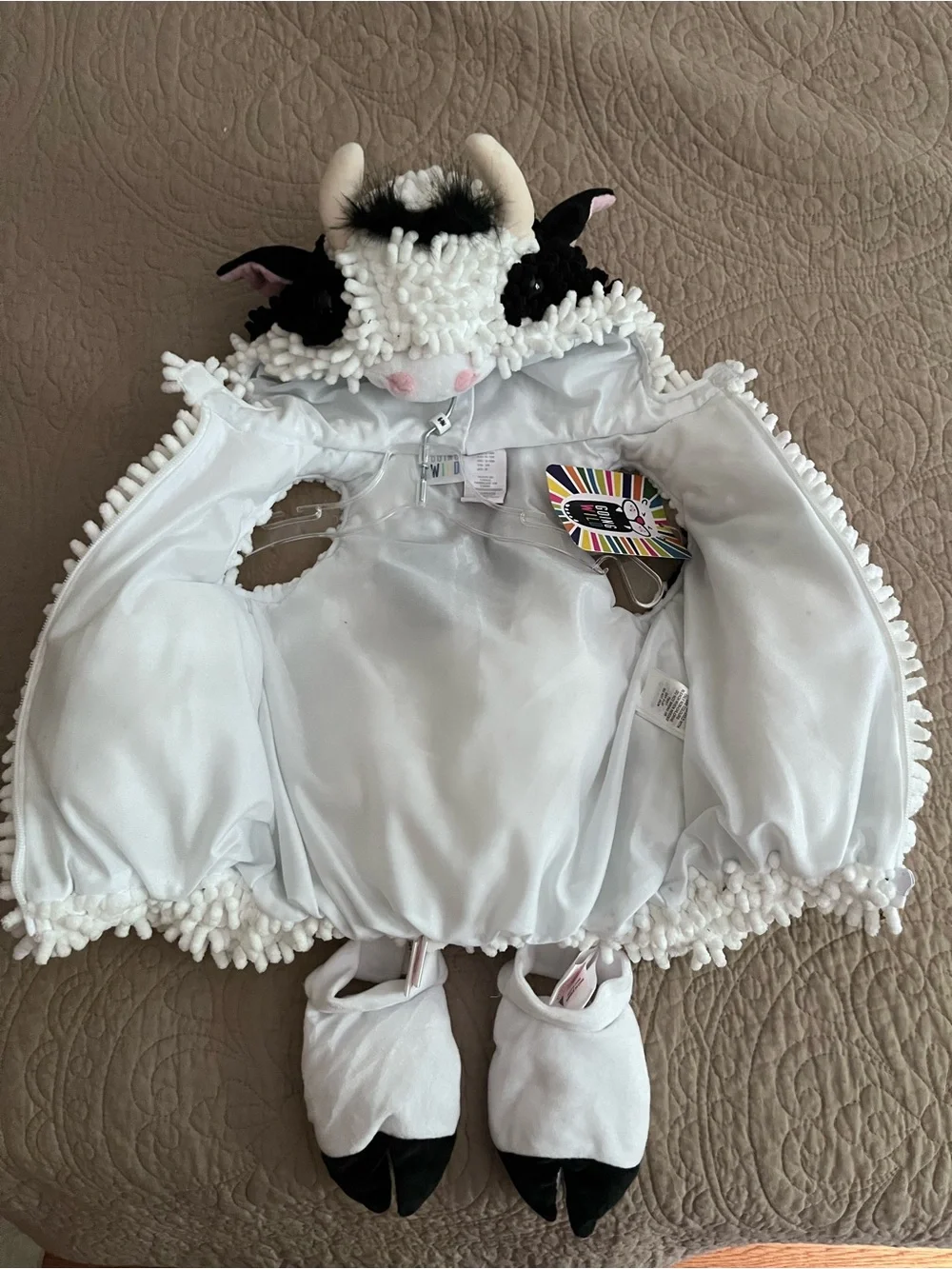 Kids Plush Cow Hooded Vest - White & Black